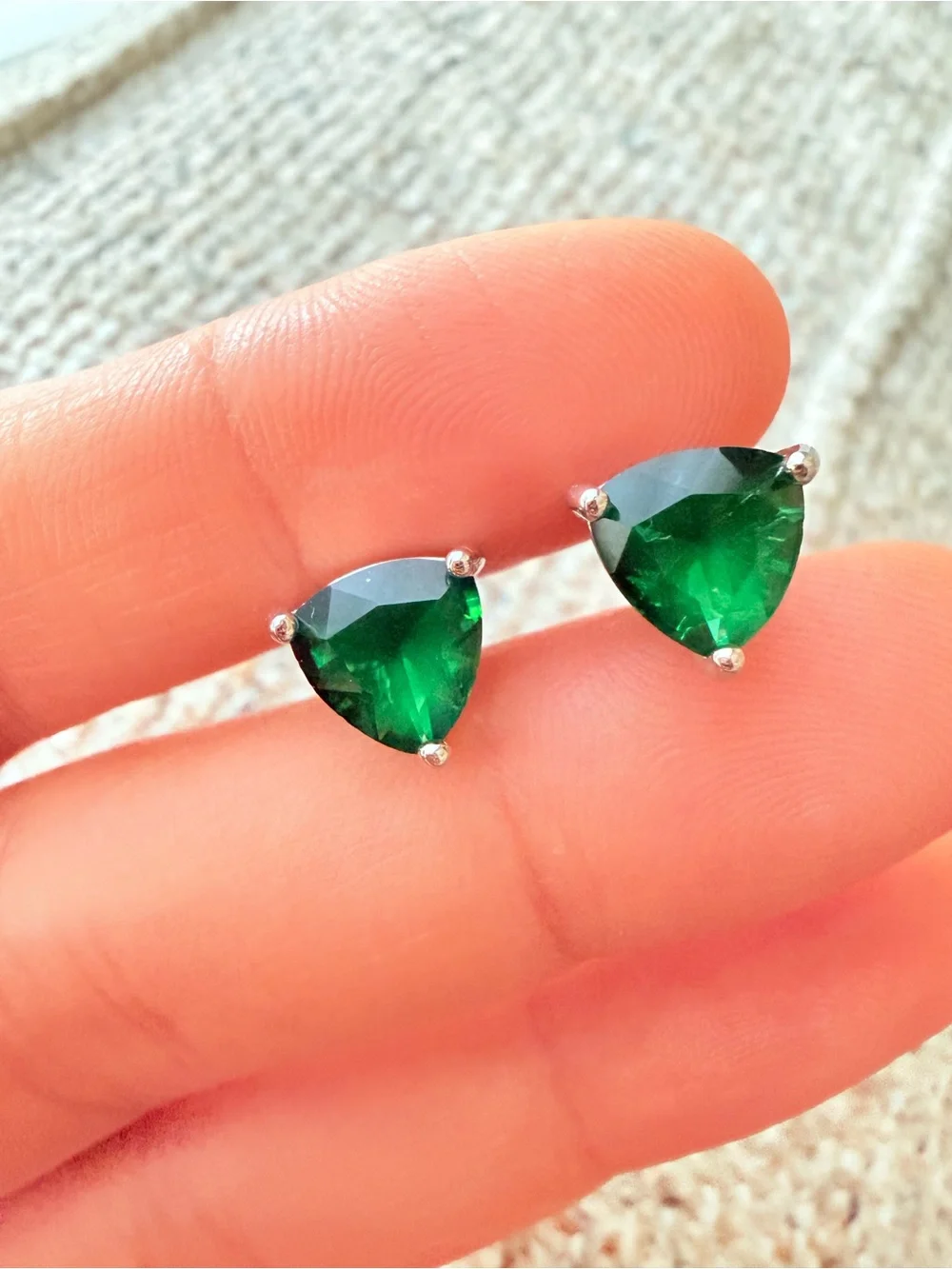 Emerald Green Trillion Stud Earrings - Luxury Jewelry